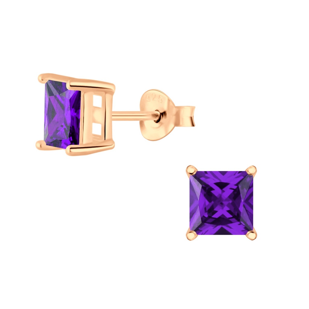 [10006938] Puces d'oreilles en argent zircon carré 6 mm (Amethyst)