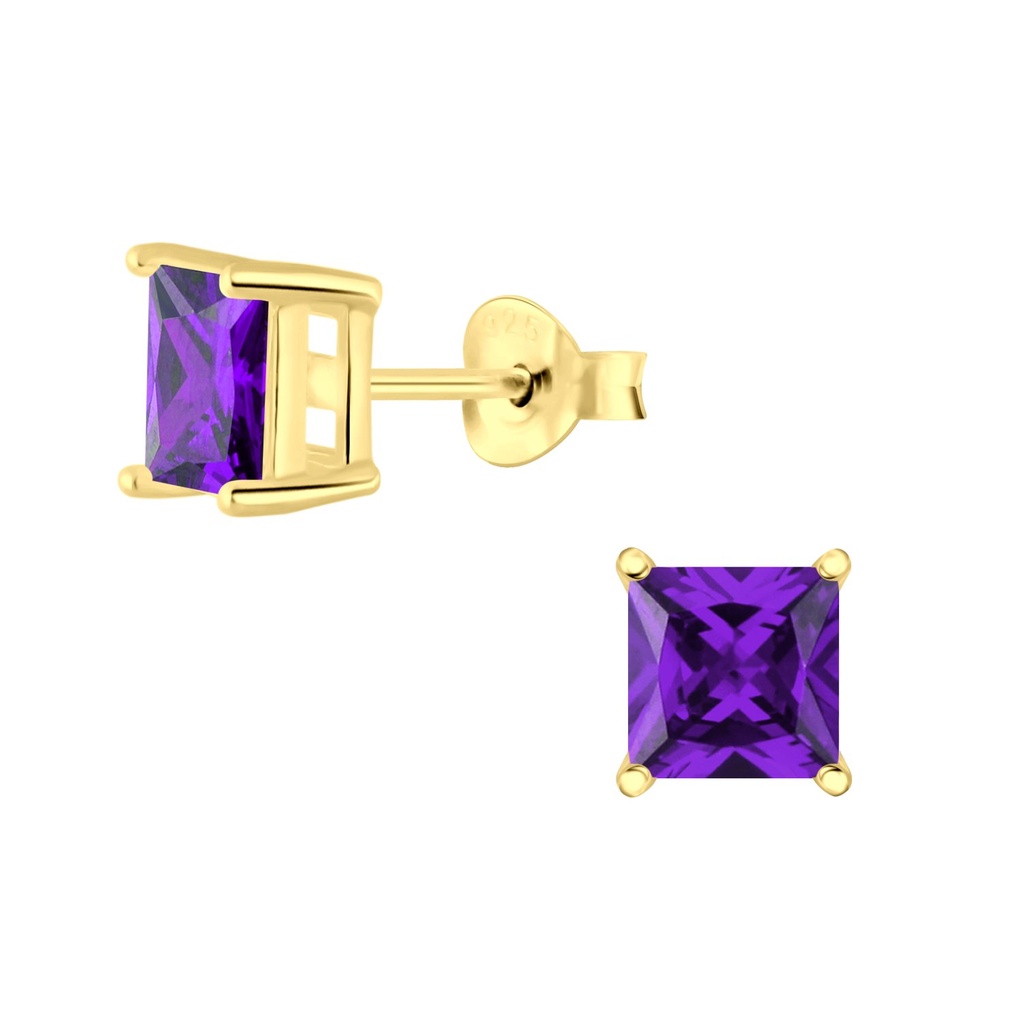 [10004920] Puces d'oreilles en argent zircon carré 6 mm (Amethyst)
