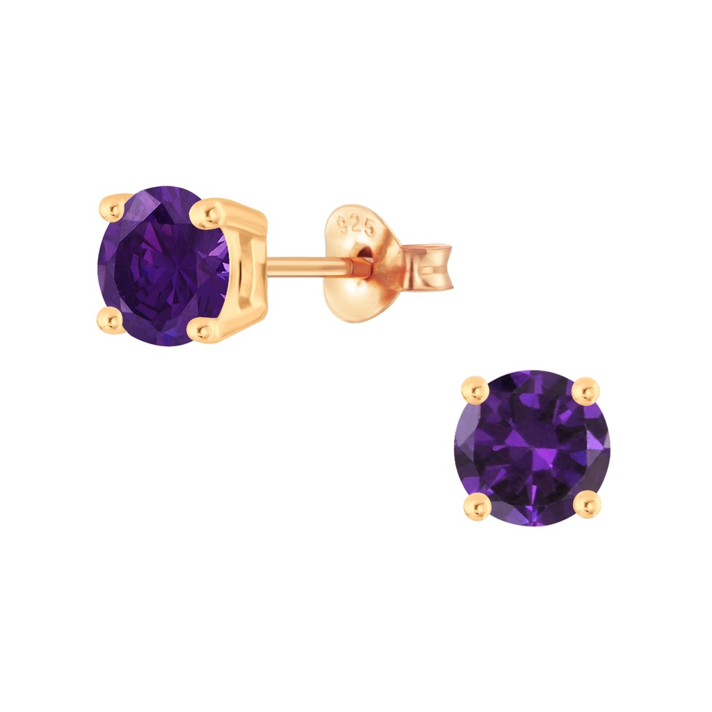 [10006363] 6mm Round Cubic Zirconia Silver Stud Earrings (Amethyst)