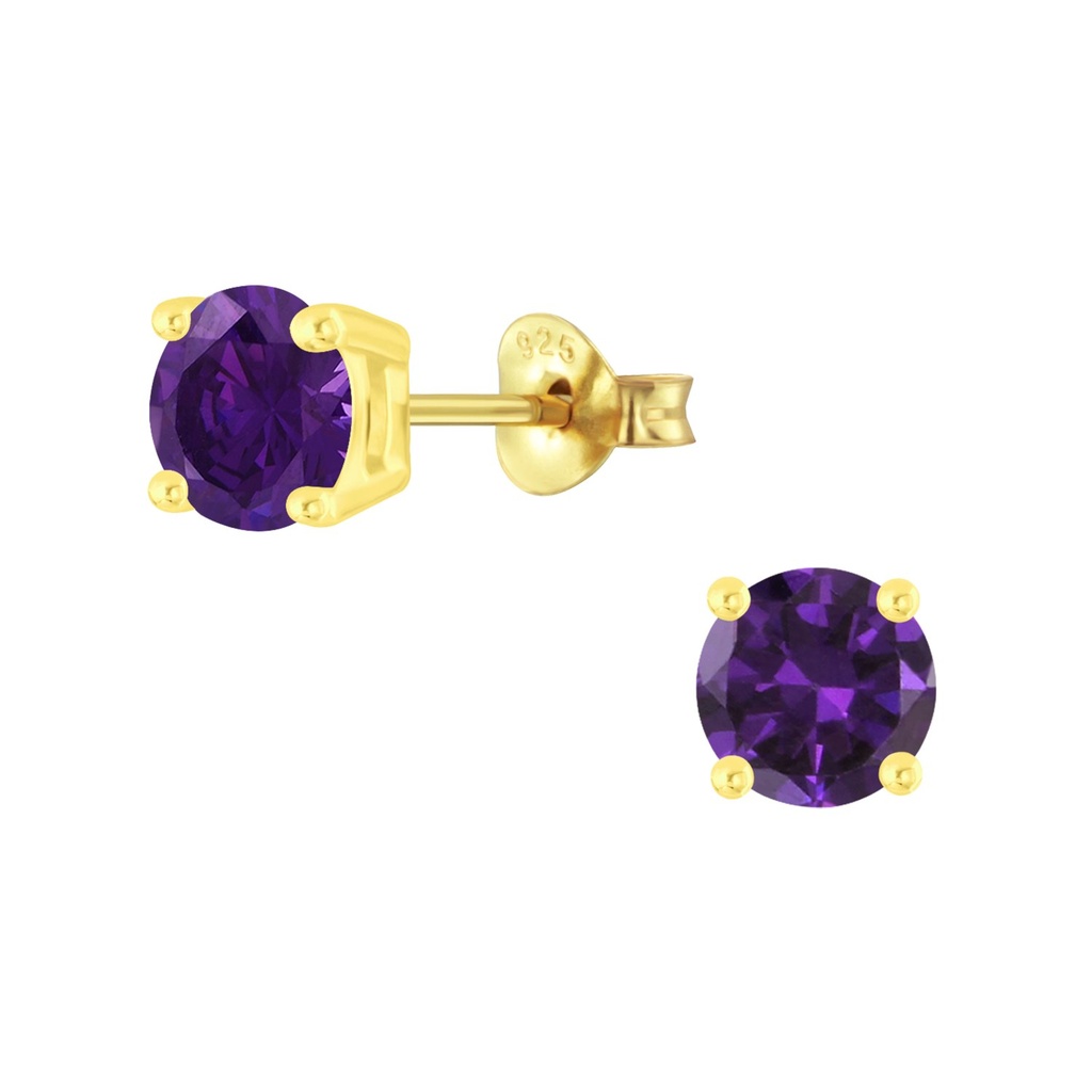 Puces d'oreilles en argent zircon rond 6 mm