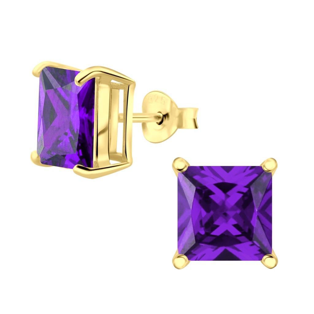 8mm Square Cubic Zirconia Silver Stud Earrings