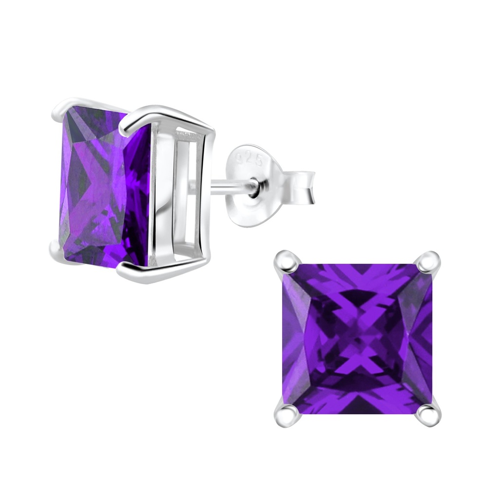Puces d'oreilles en argent zircon carré 8 mm
