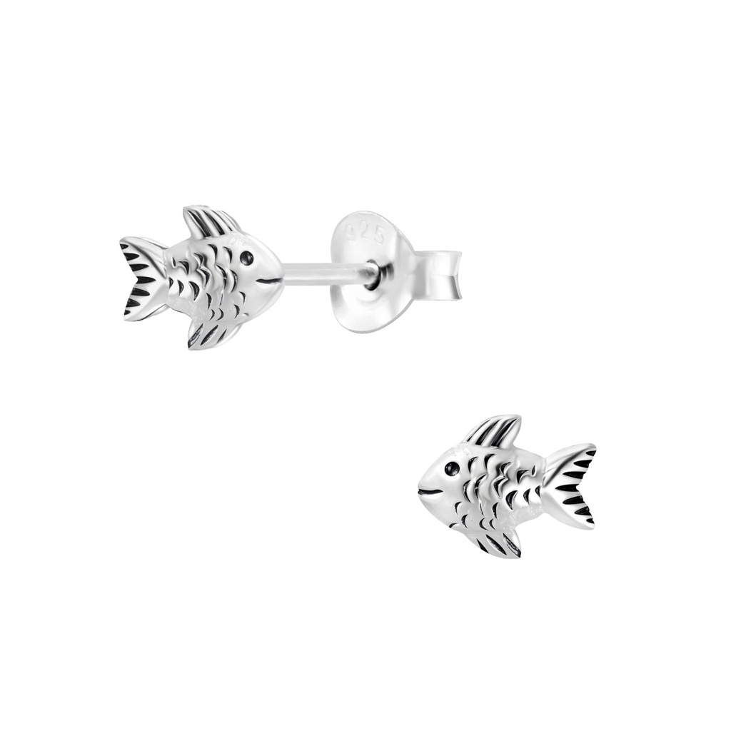 Silver Fish Stud Earrings