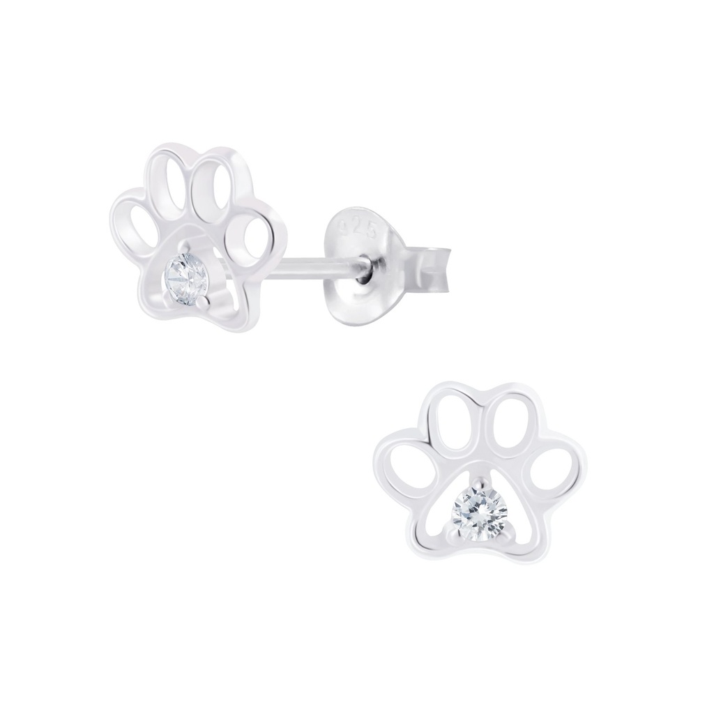 Puces d'oreilles empreinte de patte en argent