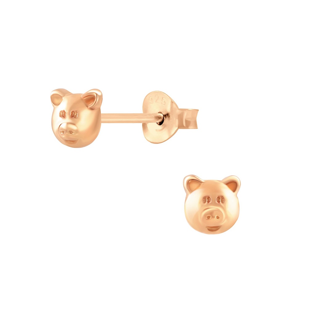 Silver Pig Stud Earrings