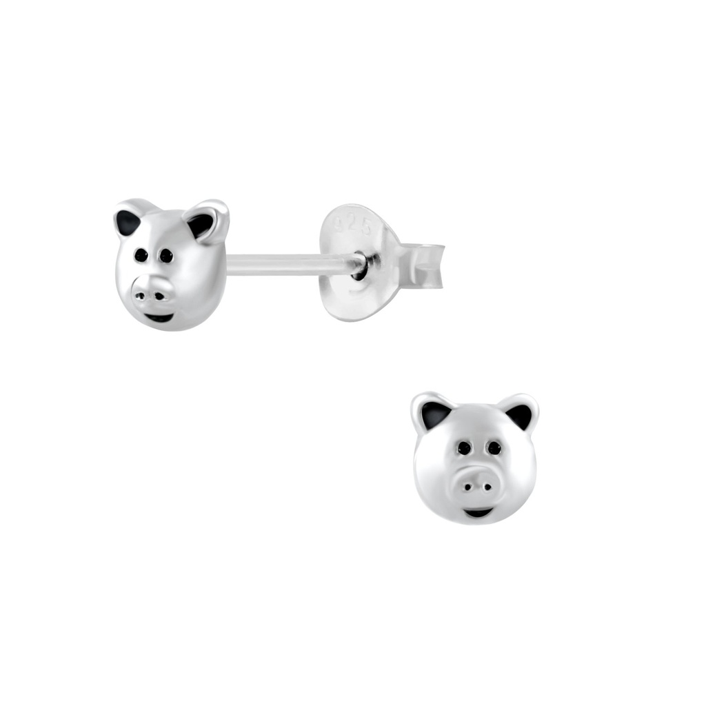 Silver Pig Stud Earrings