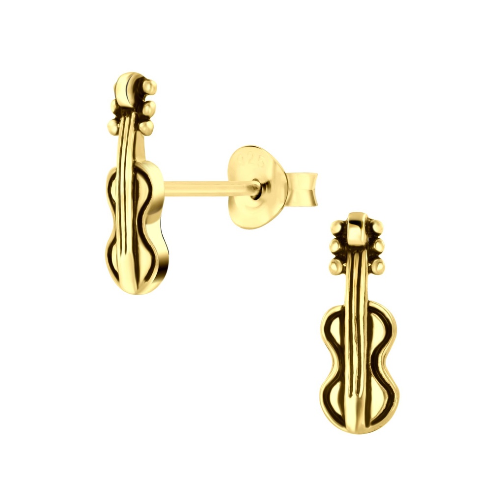 [10007079] Silver Guitar Stud Earrings