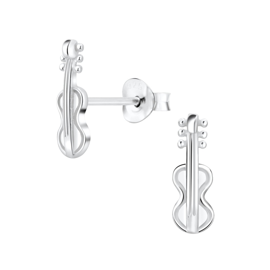 Silver Guitar Stud Earrings