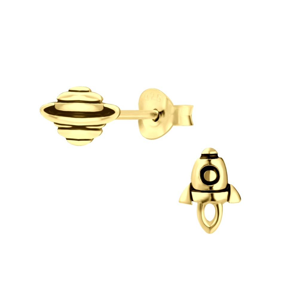 Puces d'oreilles fusée et Saturne en argent