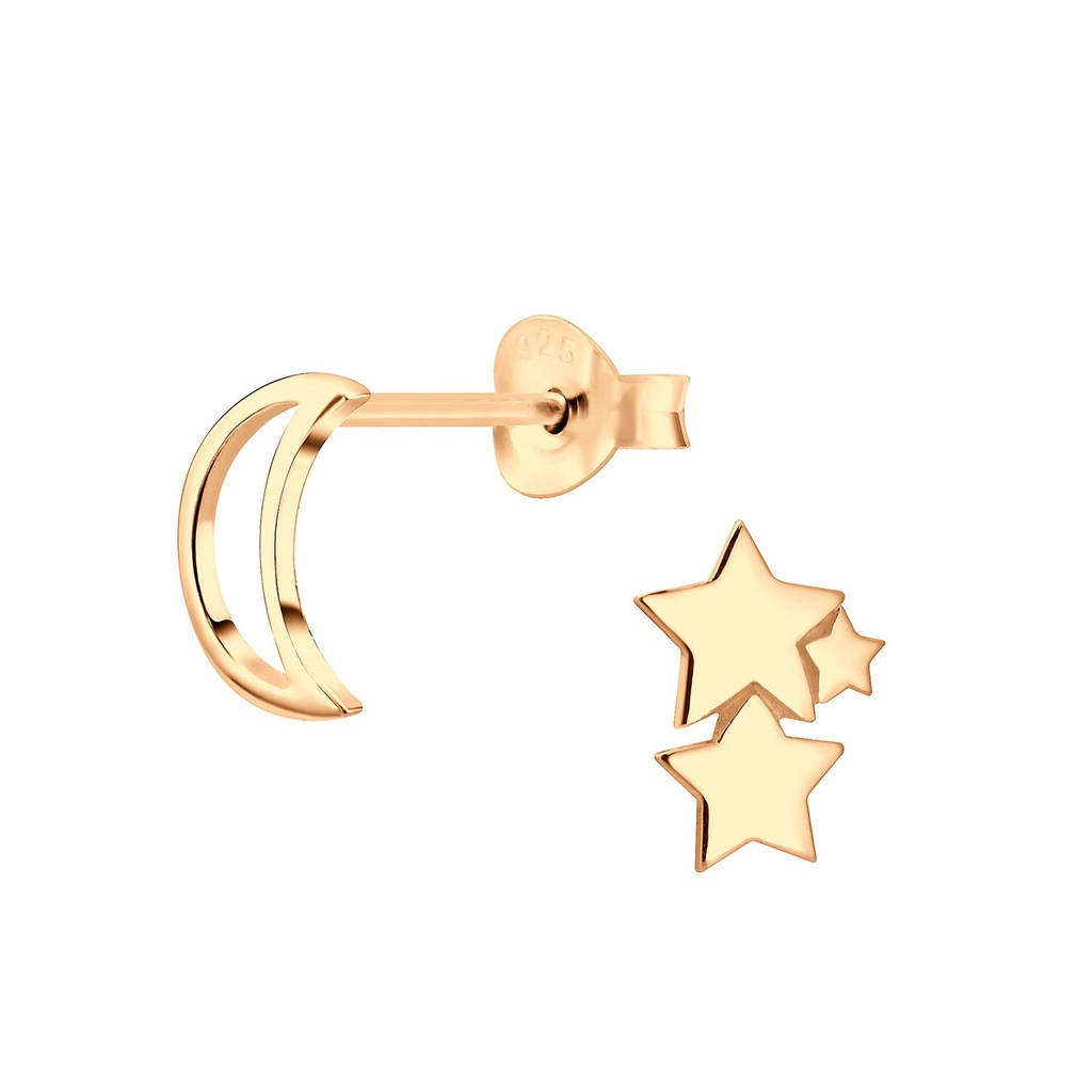 Silver Moon and Star Stud Earrings