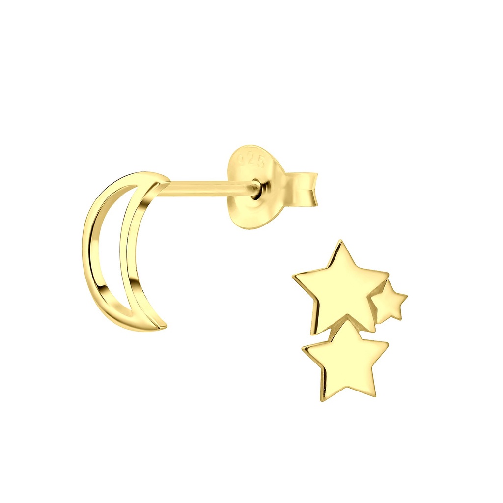Puces d'oreilles lune et étoile en argent