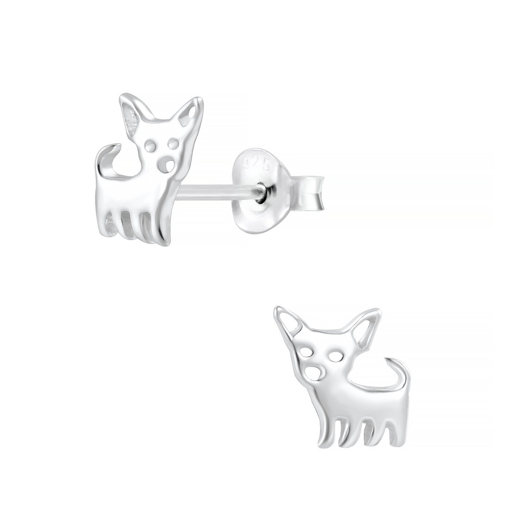Silver Dog Stud Earrings