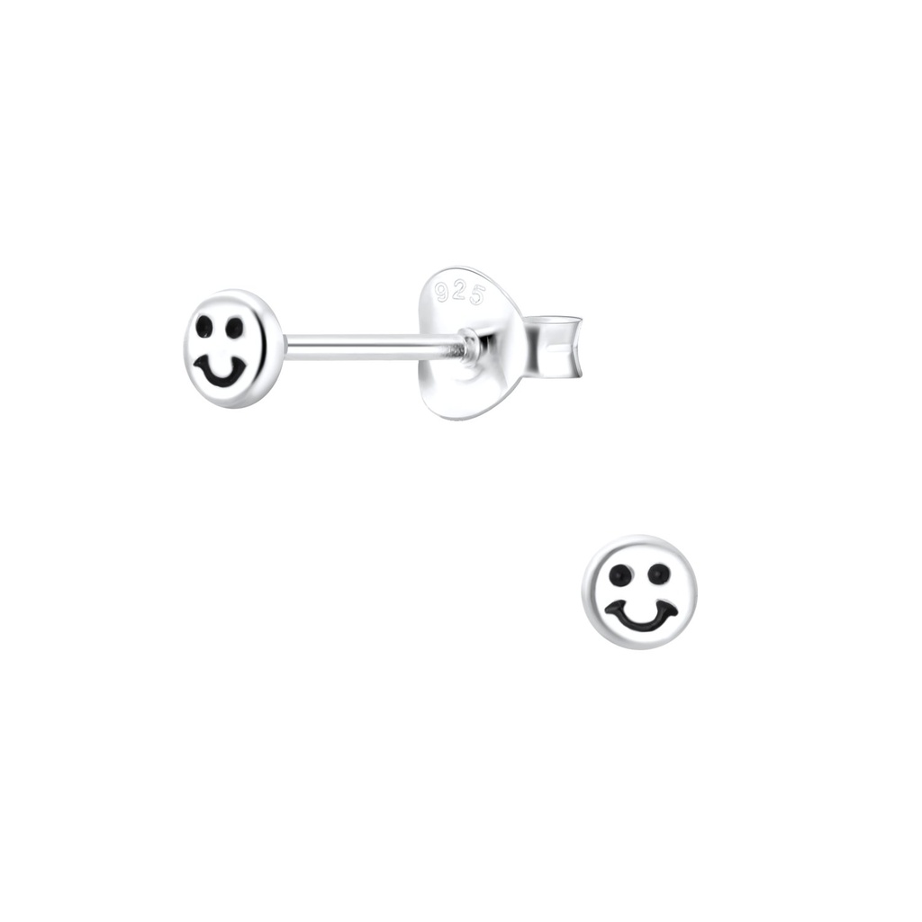 Silver Smiley Face Stud Earrings