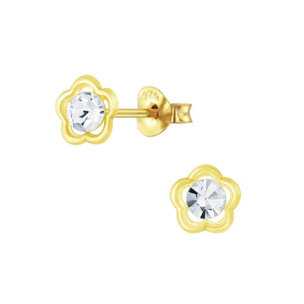 Silver Flower Crystal Stud Earrings