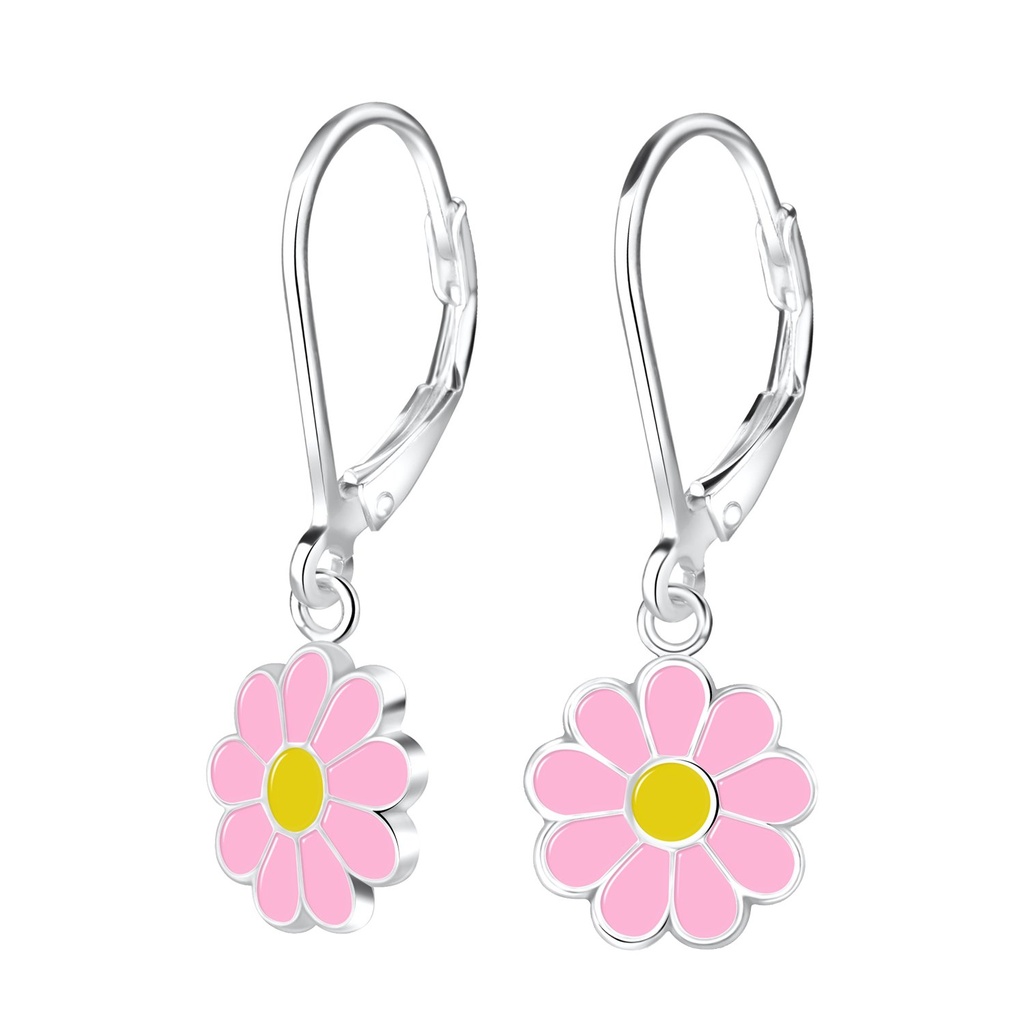 [10010189] Silver Daisy Flower Lever Back Earrings