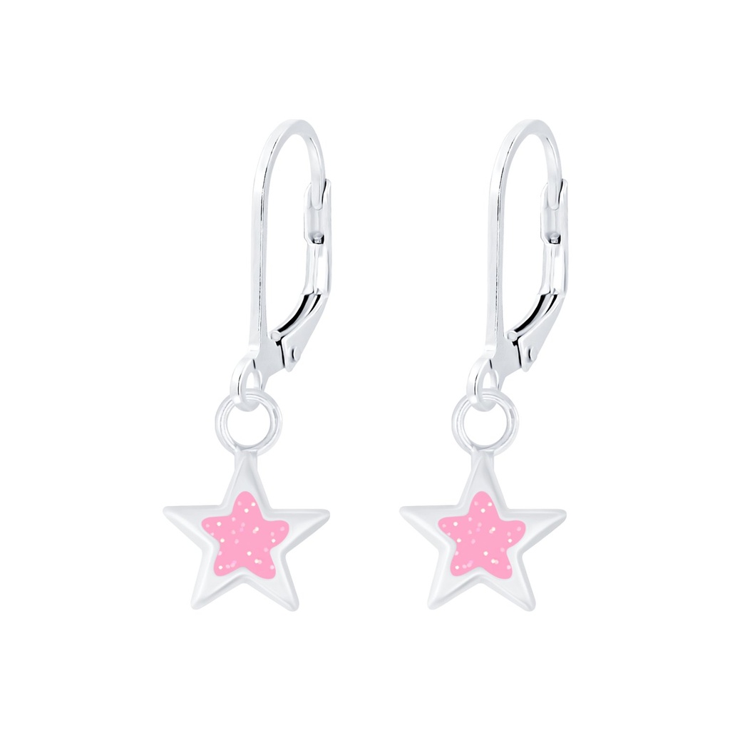 Silver Star Lever Back Earrings