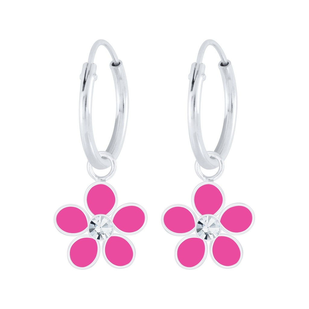 Créoles breloque en argent cristal fleur