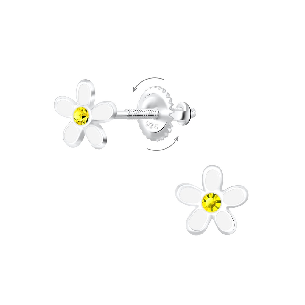 [10009341] Silver Flower Screw Back Earrings