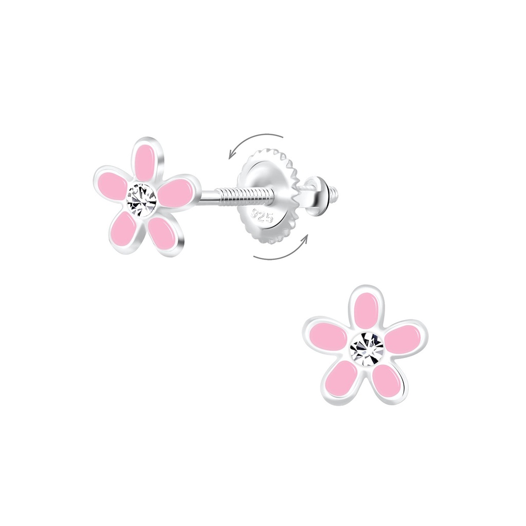 [10009342] Silver Flower Screw Back Earrings