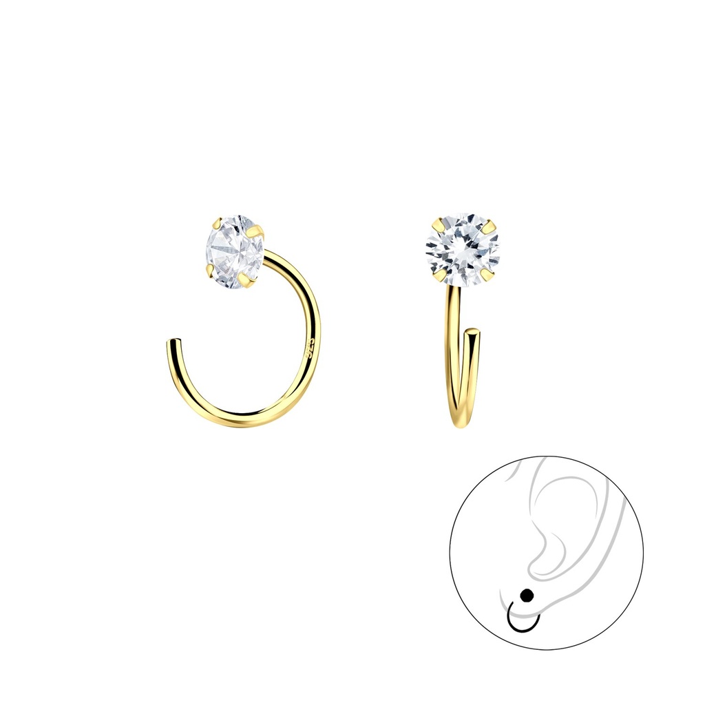[10033373] 4mm Round Cubic Zirconia Silver Ear Huggers (Nano Green)