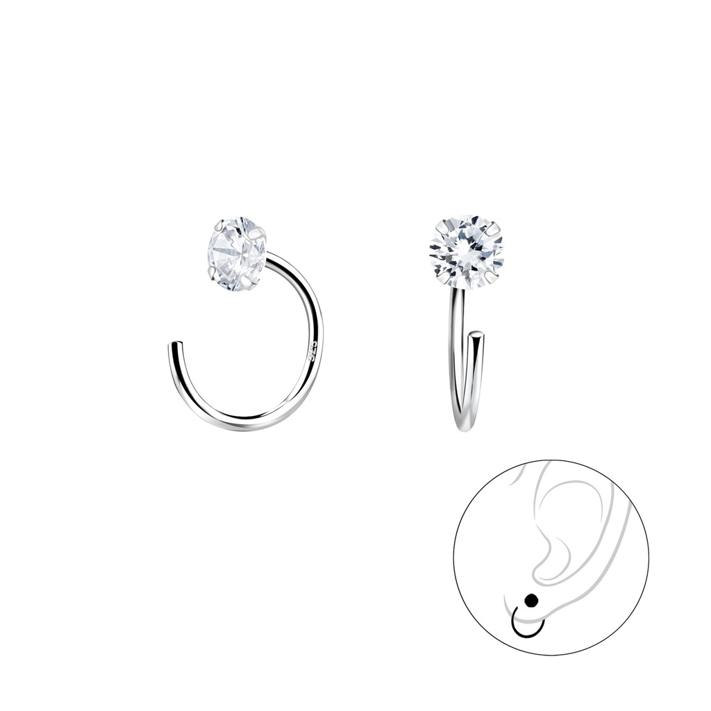 [10010272] Ear huggers en argent zircon rond 4 mm