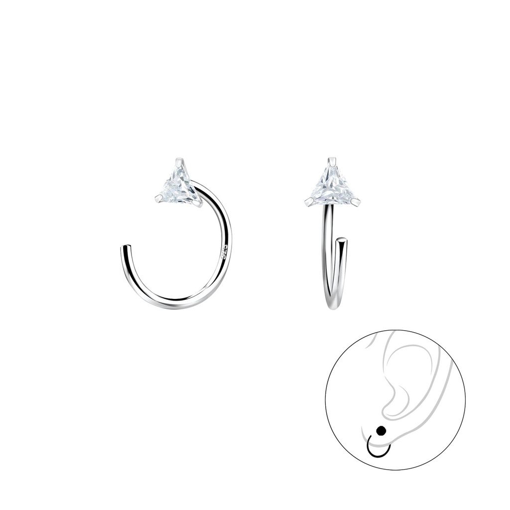 [10010271] Ear huggers en argent zircon triangle 3 mm
