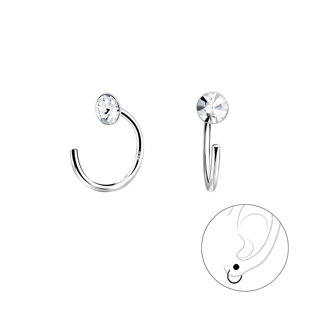 [10010267] 4mm Crystal Silver Ear Huggers