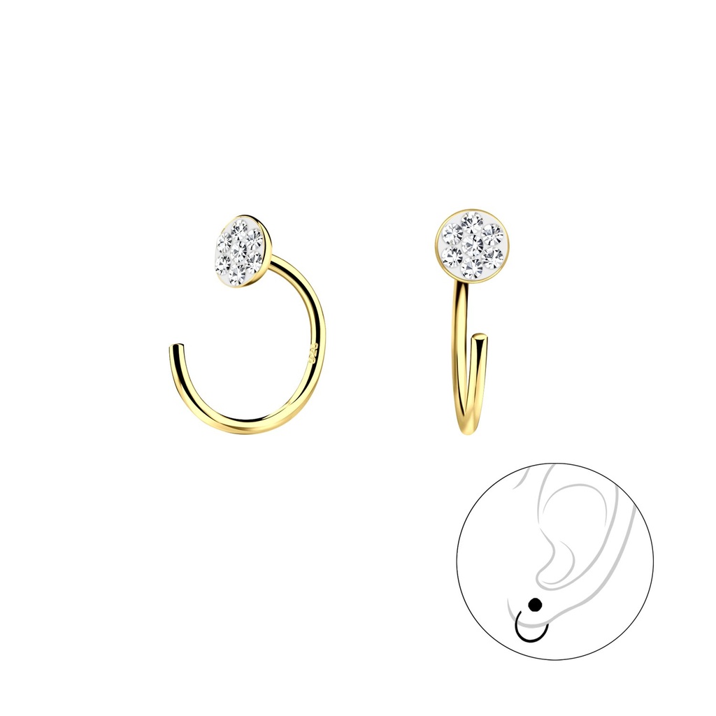 Ear huggers en argent cristal rond