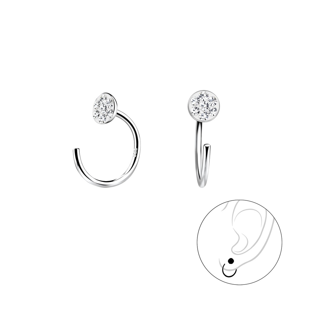 [10010265] Silver Round Crystal Ear Huggers