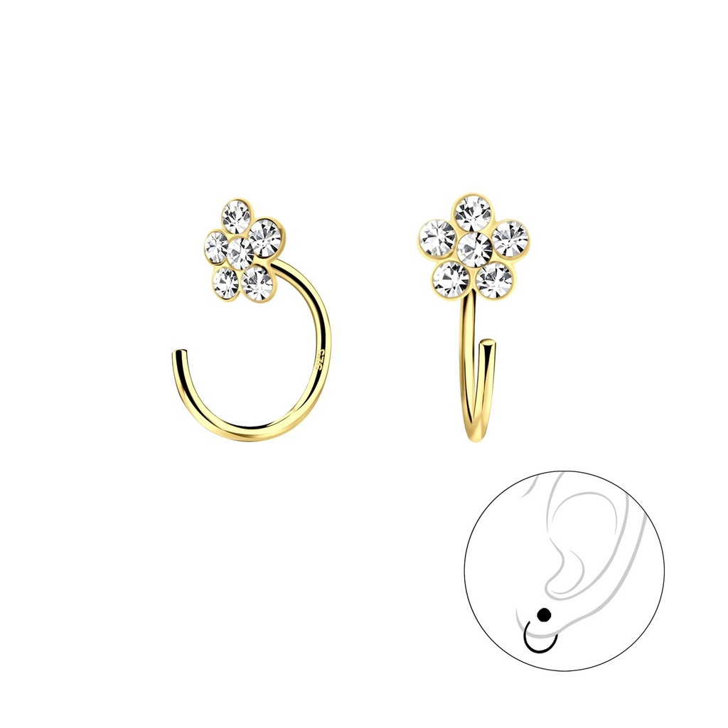Silver Flower Crystal Ear Huggers