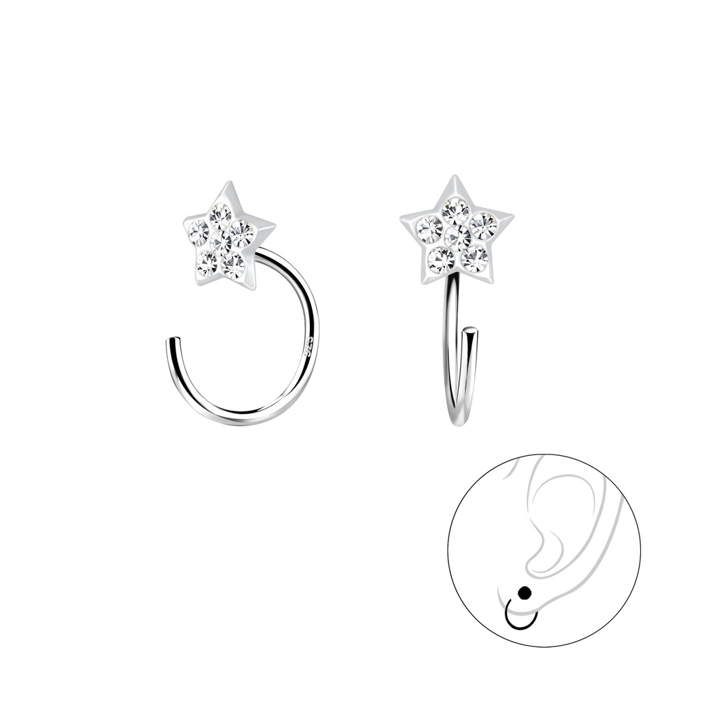 Ear huggers en argent cristal étoile