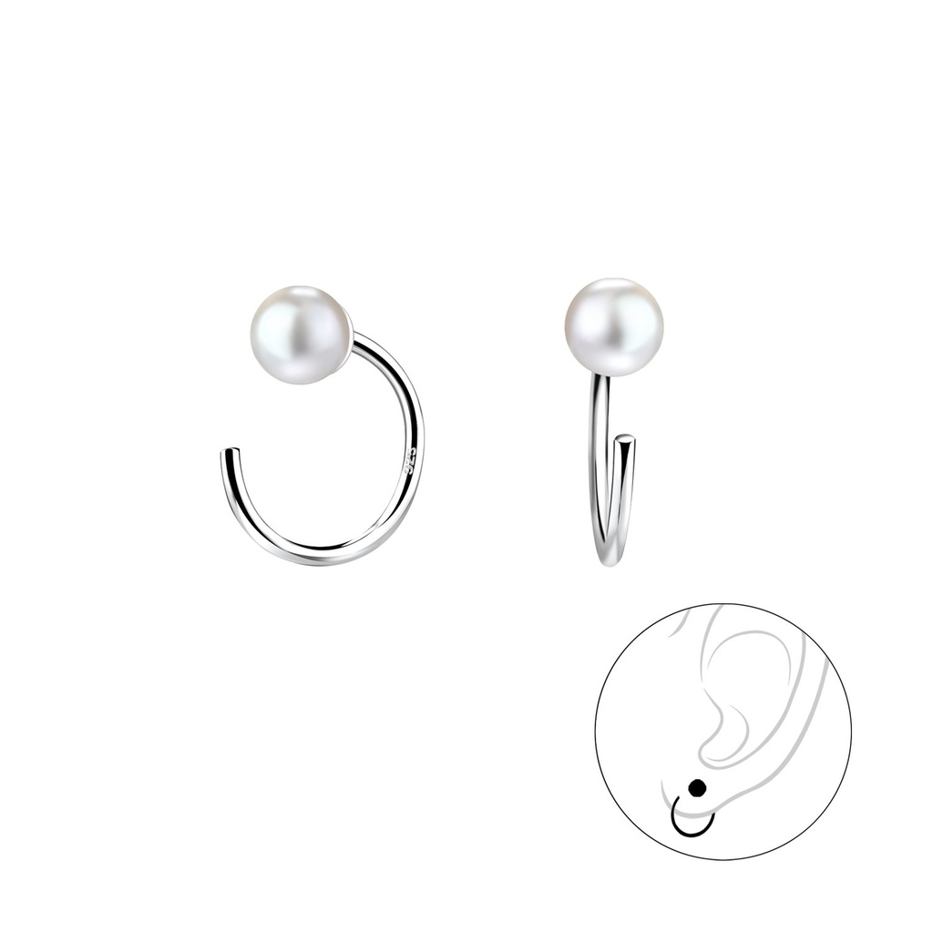 [10010277] 4mm Pearl Silver Ear Huggers