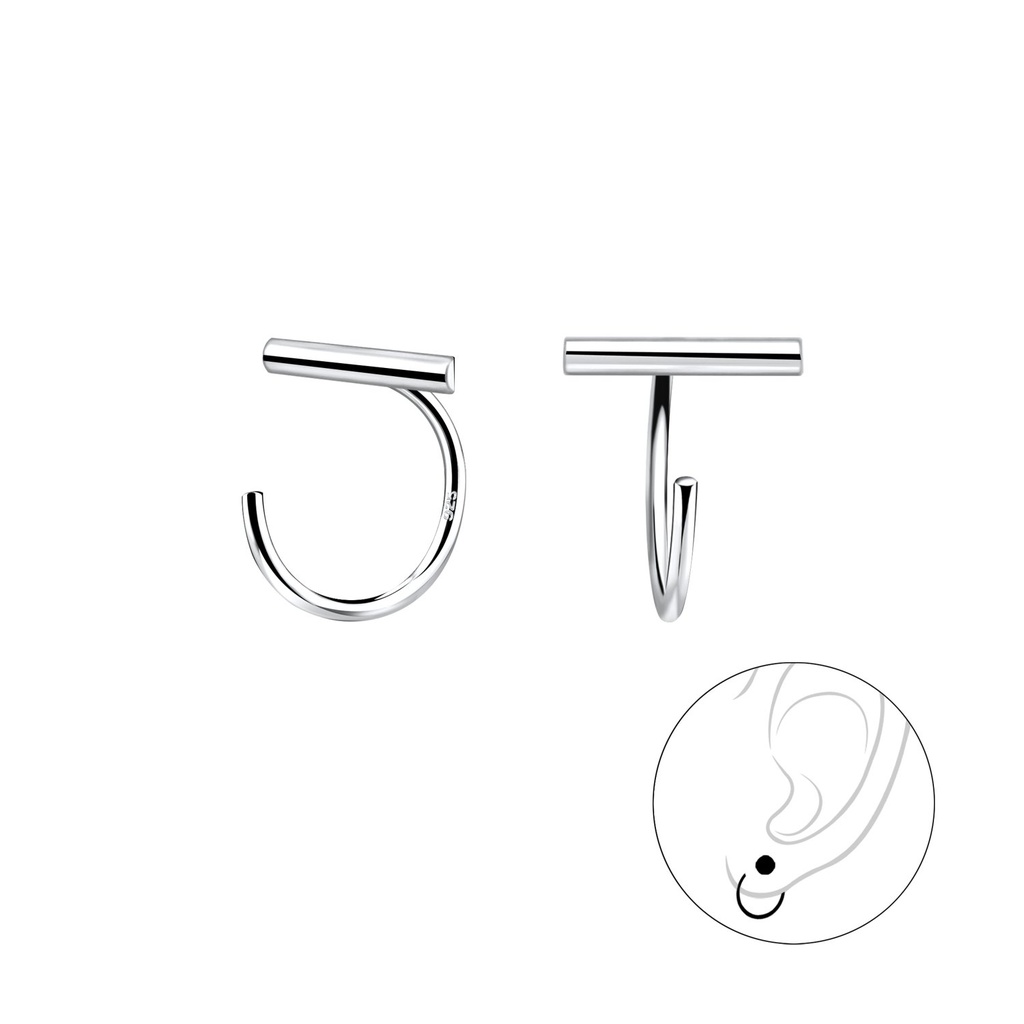 Silver Bar Ear Huggers