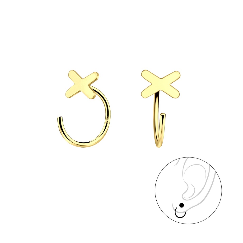 [10010233] Silver Cross Ear Huggers