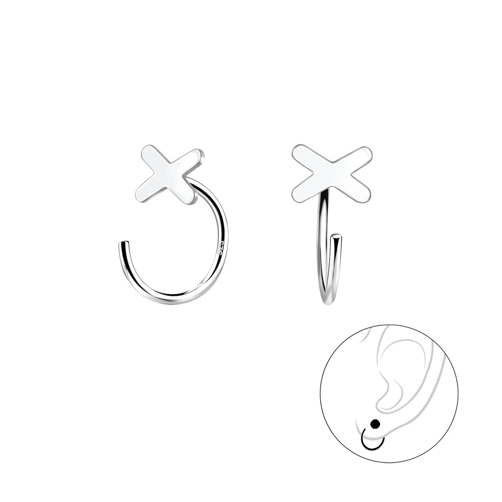 [10010232] Silver Cross Ear Huggers