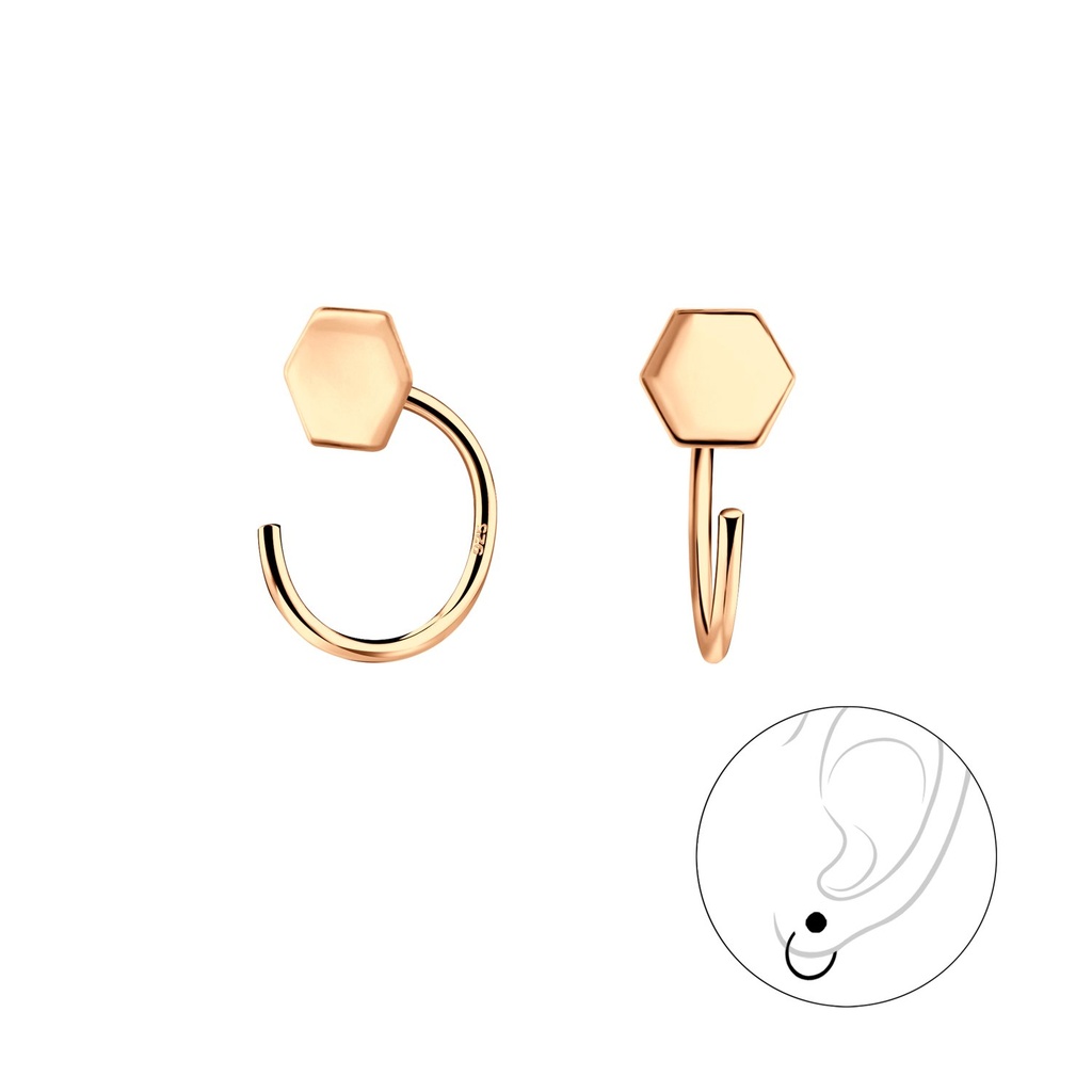 Ear huggers hexagone en argent