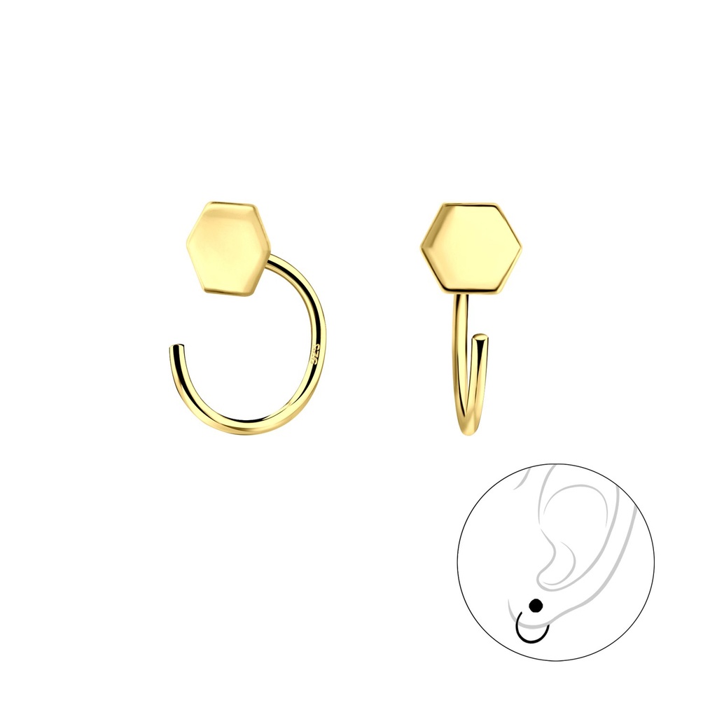 [10010219] Silver Hexagon Ear Huggers