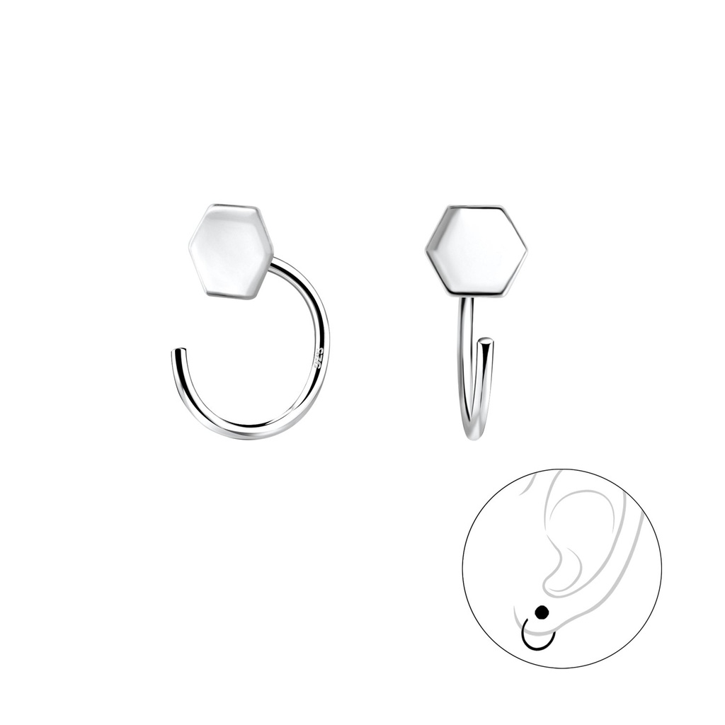 [10010218] Silver Hexagon Ear Huggers