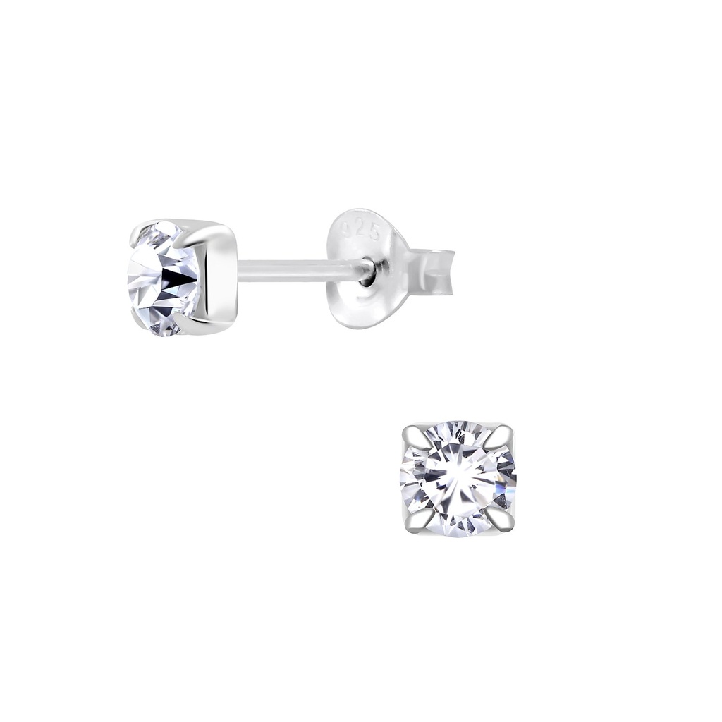Puces d'oreilles en argent zircon rond 4 mm