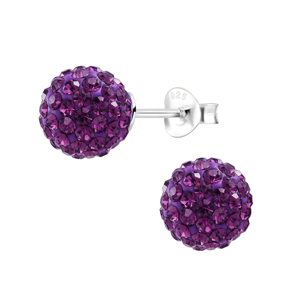 [10008536] Puces d'oreilles boule en argent cristal 8 mm (Amethyst)