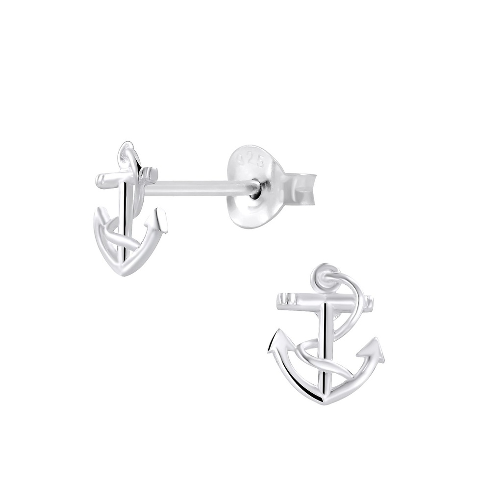 Silver Anchor Stud Earrings