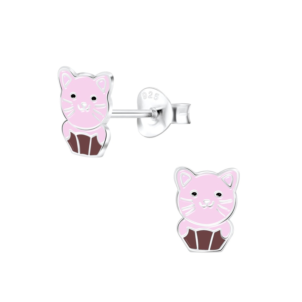 Silver Cat Stud Earrings