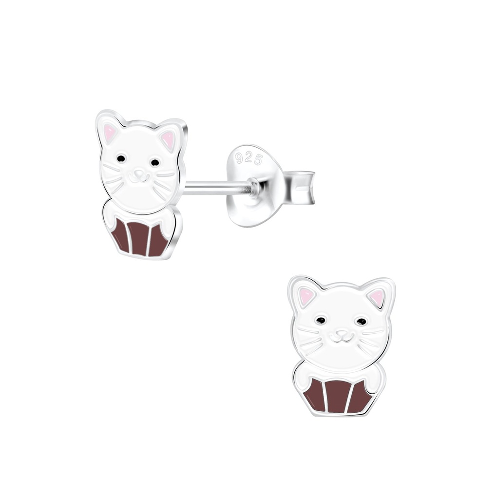 [10009202] Silver Cat Stud Earrings