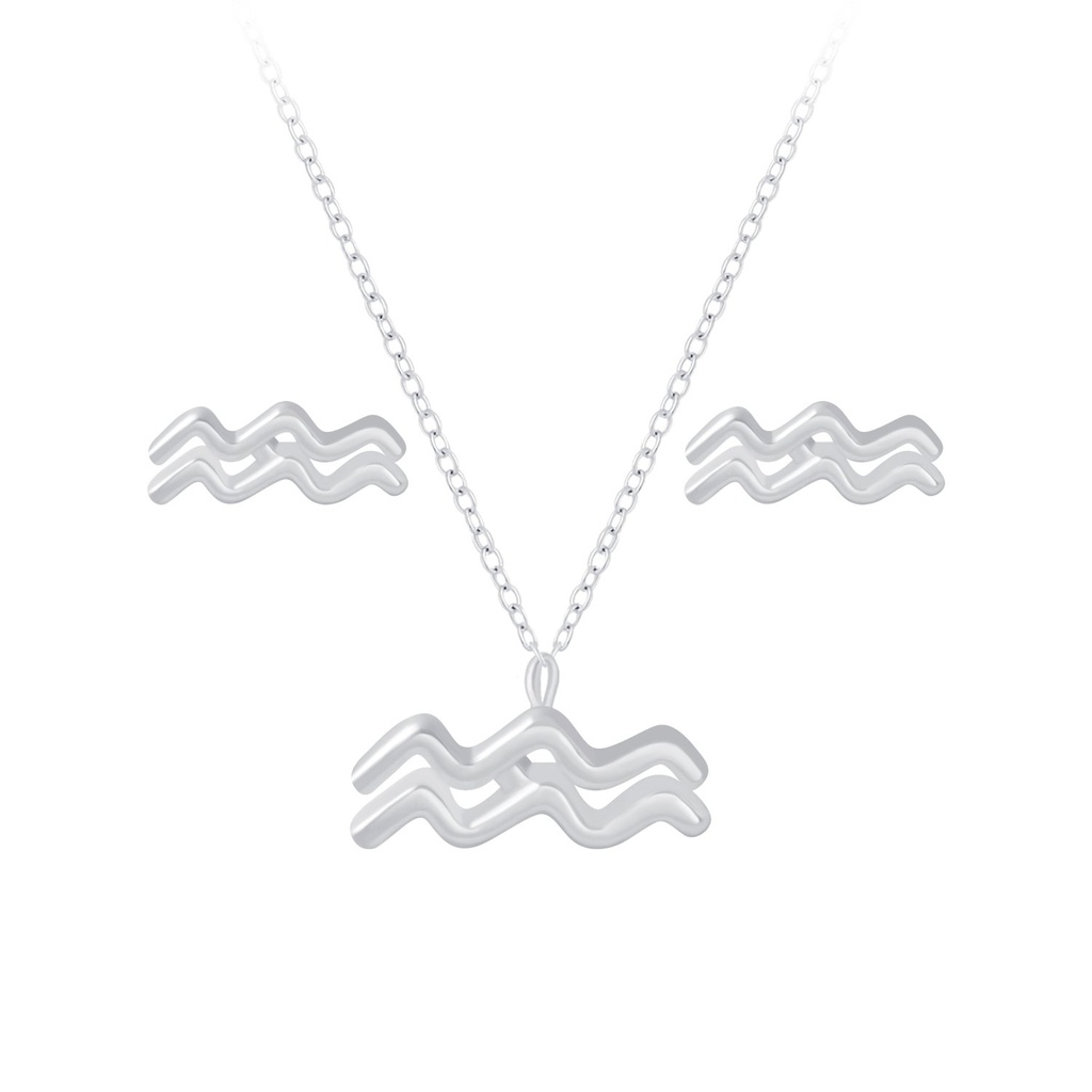 [10010150] Parure collier signe du zodiaque Verseau et puces d'oreilles en argent