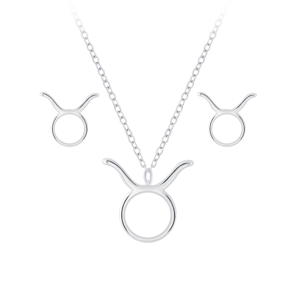 [10010147] Parure collier signe du zodiaque Taureau et puces d'oreilles en argent