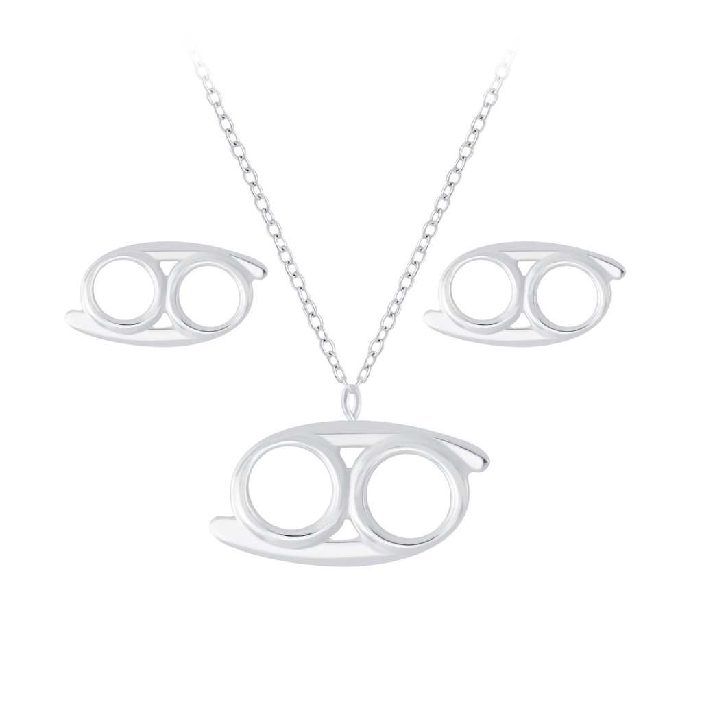 Parure collier signe du zodiaque Cancer et puces d'oreilles en argent