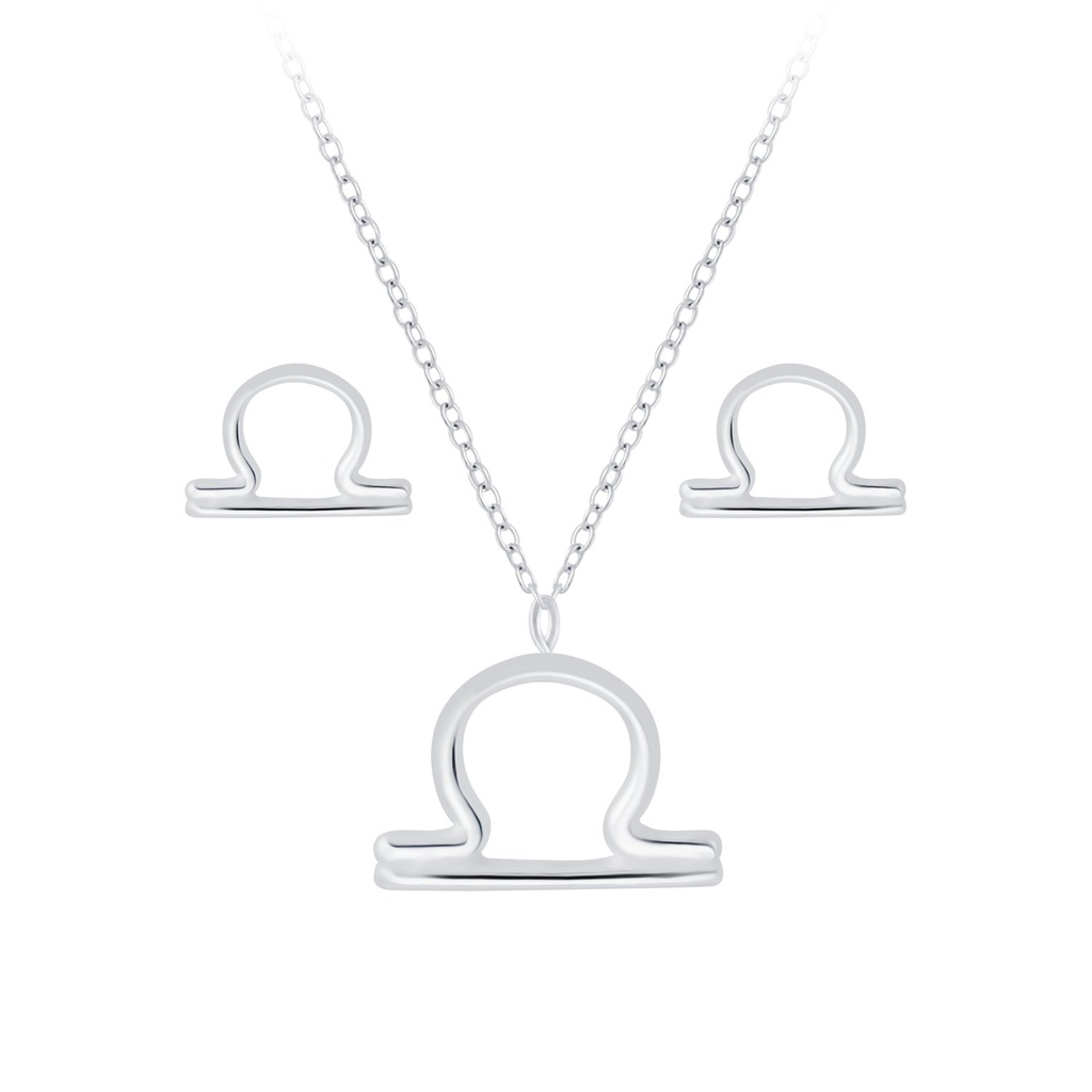 [10010142] Parure collier signe du zodiaque Balance et puces d'oreilles en argent