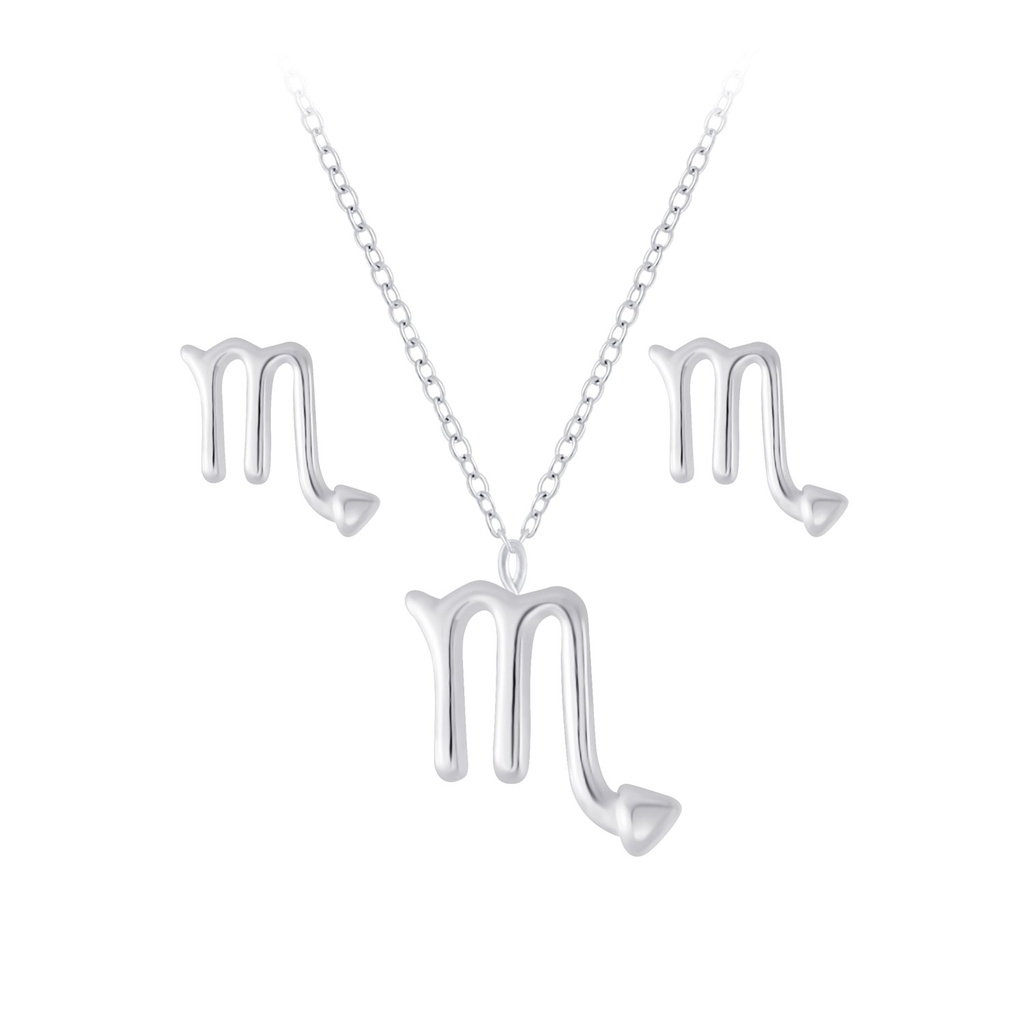 [10010141] Silver Scorpio Zodiac Sign Necklace and Stud Earrings Set