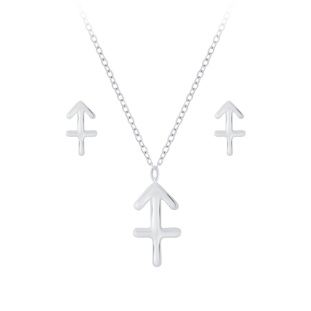 [10010140] Parure collier signe du zodiaque Sagittaire et puces d'oreilles en argent