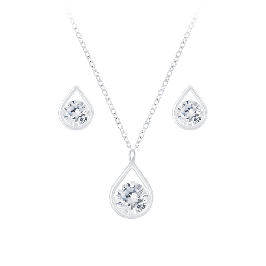 [10010135] Parure collier scintillant et puces d'oreilles en argent